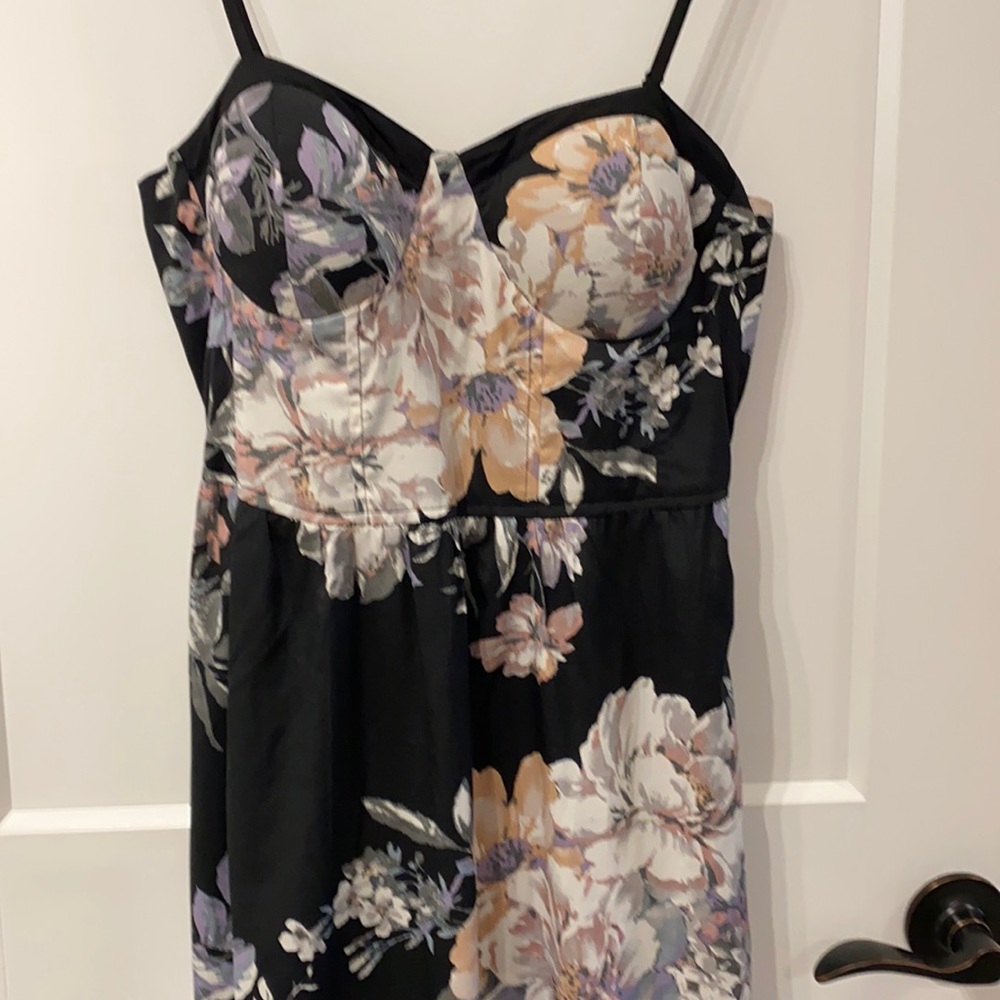 Band of Gypsies Black Floral Maxi Dress with Cream and Lavender Blooms